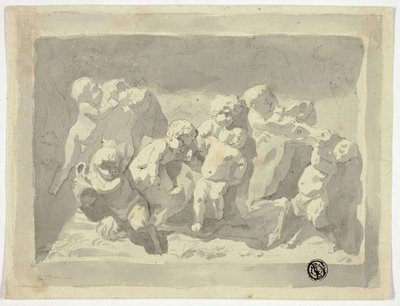 Baby Satyrs ja Putti leikkivät aasin kanssa tekijältä Jacob de Wit
