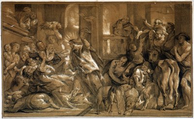 Kristus jahtaa kauppiaita temppelistä - kirjoittanut Jordaens tekijältä Jacob the Elder (after) Jordaens