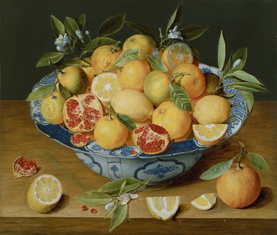 Asetelma sitruunan, appelsiinin ja granaattiomenan kanssa, c. 1620-1630 tekijältä Jacob van Hulsdonck