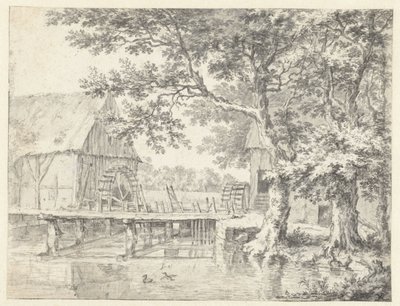 Piirustus kaksinkertaisesta vesimyllystä tekijältä Jacob van Ruisdael