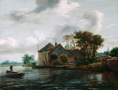 Maatila ja Hayrick joen varrella tekijältä Jacob van Ruisdael