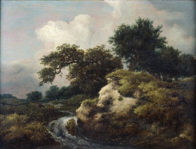 Maisema dyynillä ja pienellä vesiputouksella tekijältä Jacob van Ruisdael