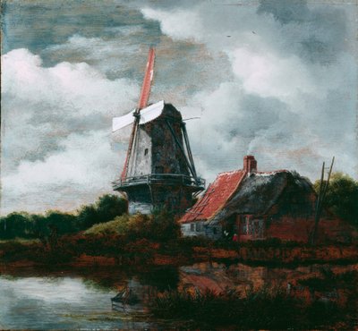 Maisema, jossa on maalaistalo ja tuulimylly tekijältä Jacob van Ruisdael