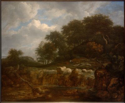 Vesiputous mäkisessä metsämaisemassa tekijältä Jacob van Ruisdael
