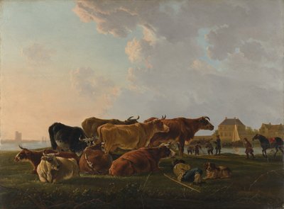 Maisema karjan kanssa, luultavasti n. 1800. tekijältä Jacob van Strij