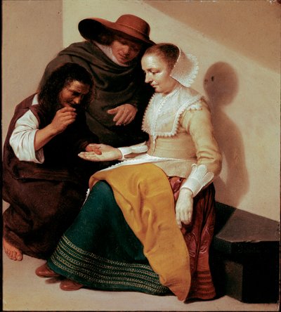 Ennustaja Jacob Van Velsenin maalaus (1625-n. 1656 jälkeen) 1631 Su. 26x23 cm Pariisi, musee du Louvre - Ennustaja, Jacob Van Velsen (1625-n. 1656 jälkeen). Öljy kuparille, 26 x 23 cm tekijältä Jacob van Velsen