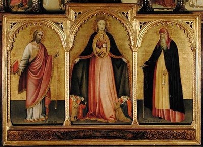 Neitsyt ja lapsi Pyhän Jaakob Suuren ja Pyhän Antonin kanssa (tempera paneelissa) tekijältä Jacobello del Fiore