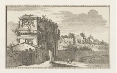 Konstantinuksen kaari Roomassa Rooman näkymät (sarjan nimi) La Galerie agreable du mond (...) divisée en LXVI tomes...Cette partye comprend le Rome moderne (sarjan nimi) Magesyn der Italianense -rakennukset (sarjan nimi) tekijältä Jacobus Baptist