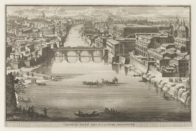 Näkymä Roomaan Ponte Siston kanssa Tiber-joen yli Esite Pontis Sixti IV locorumq adjadentium (otsikko esineessä) Rooman näkymät (sarjan nimi) La Galerie agreable du mond (...) divisée en LXVI tomes...Cette partie comprend le Rome moderne tekijältä Jacobus Baptist