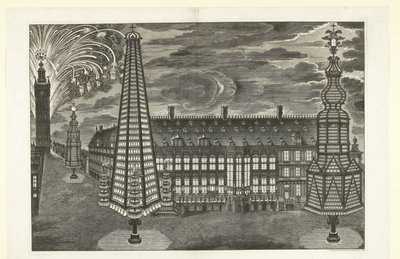 Valaistus ja ilotulitus Gentissä, 1717 tekijältä Jacobus Harrewijn