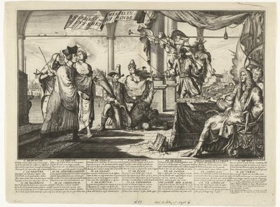 Sarjakuva lakimiehen ammatista hyötyvän miehen riidasta, 1687 Interest des