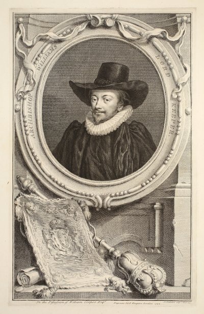 Muotokuva arkkipiispa Williamsista, Lordi sinetinvartijasta, kuvitus teoksesta Heads of Illustrious Persons of Great Britain, pub. kirjoittanut Knapton, Lontoo 1742 tekijältä Jacobus Houbraken