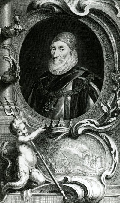 Muotokuva Charles Howardista, Earl of Nottingham, kuvitus teoksesta Heads of Illustrious Persons of Great Britain, pub. kirjoittanut Knapton, Lontoo 1742 tekijältä Jacobus Houbraken