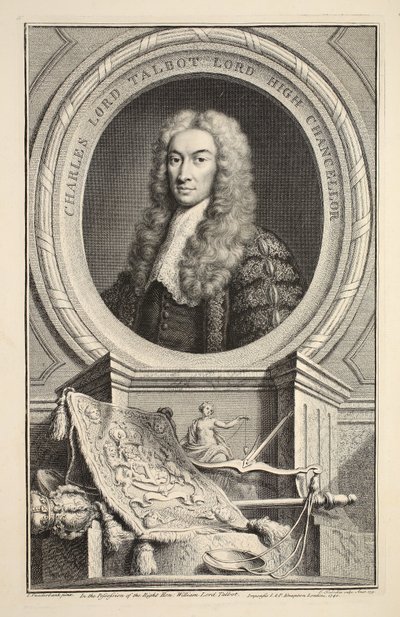 Charlesin muotokuva, Lord Talbot, kuvitus teoksesta Heads of Illustrious Persons of Great Britain, pub. kirjoittanut Knapton, Lontoo 1742 tekijältä Jacobus Houbraken