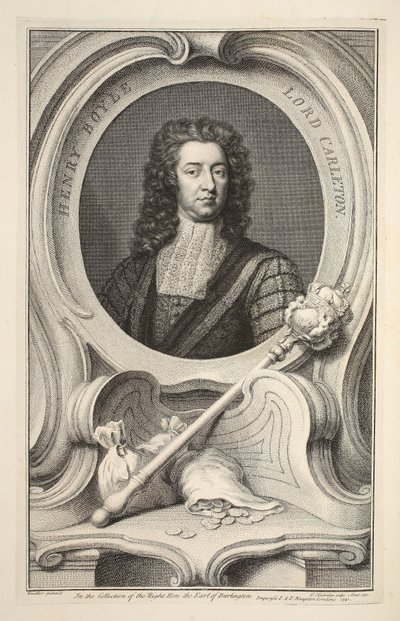 Henry Boylen, Lord Carletonin muotokuva, kuvitus teoksesta Heads of Illustrious Persons of Great Britain, pub. kirjoittanut Knapton, Lontoo 1742 (kaiverrus) tekijältä Jacobus Houbraken