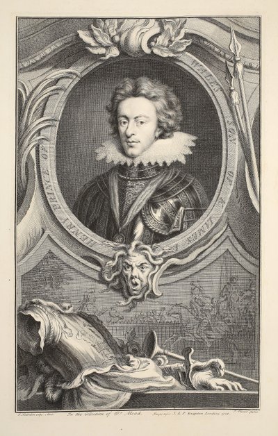 Walesin prinssin Henryn muotokuva, kuvitus teoksesta Heads of Illustrious Persons of Great Britain, pub. kirjoittanut Knapton, Lontoo 1742 tekijältä Jacobus Houbraken