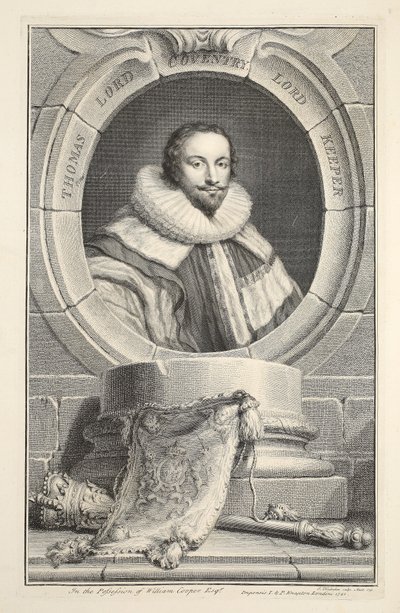 Thomasin muotokuva, Lord Coventry, kuvitus teoksesta Heads of Illustrious Persons of Great Britain, pub. kirjoittanut Knapton, Lontoo 1742 tekijältä Jacobus Houbraken