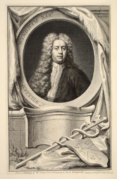 William Wyndhamin muotokuva, kuvitus teoksesta Heads of Illustrious Persons of Great Britain, pub. kirjoittanut Knapton, Lontoo 1742 tekijältä Jacobus Houbraken