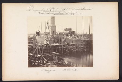 Höyrypumppuasema keskipakopumpuilla / Kralingen den 26. lokakuuta 1868 (otsikko esineessä) Järvien talteenotto Schielandissa Rotterdamin itäpuolella (sarjan nimi esineessä) tekijältä Jacobus van Gorkom jr.