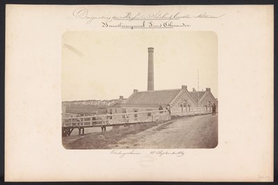 Bovenstoomin pumppuasema Prins Alexander / Kralingscheveer 18. syyskuuta 1869 (otsikko esineessä) Järvien talteenotto Schielandissa Rotterdamin itäpuolella (sarjan nimi esineessä) tekijältä Jacobus van Gorkom jr.