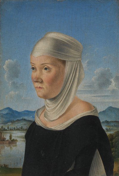 Naisen muotokuva, mahdollisesti San Secondon nunna, kohtaus Grisaillessa, n. 1485-95. tekijältä Jacometto Veneziano