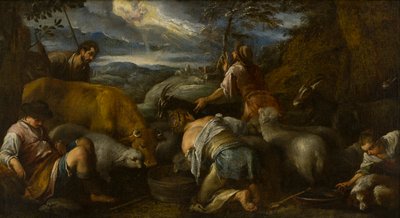 Paimenten ilmestys, n. 1530-1592 (öljy kankaalle) tekijältä Jacopo Bassano