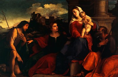 Pyhä keskustelu, n. 1525 (öljy kankaalle) tekijältä Jacopo (c.1480 1528) Palma
