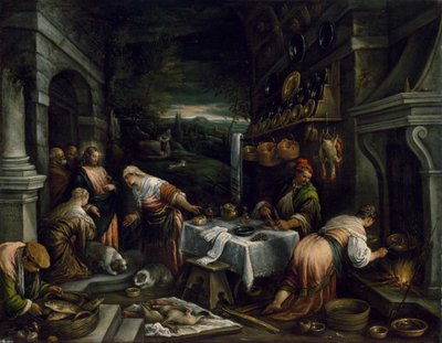 Kristus Marian, Martan ja Lasaruksen talossa tekijältä Jacopo Bassano