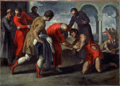 Tuhlaajapojan paluu. Jacopo Palma il Giovane nuoremman maalaus (1544-1628), vuoden 1600 jälkeen. Öljy kankaalle. Italialainen taide, manieristinen tyyli. Galleria dell