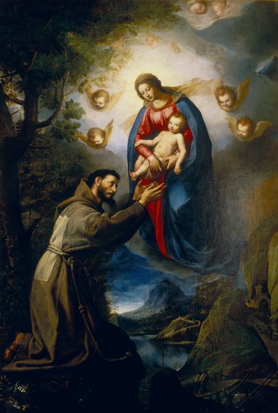 Neitsyt esiintyminen Pyhälle Franciscukselle tekijältä Jacopo Ligozzi