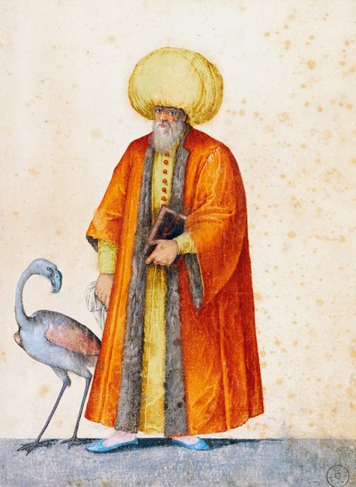 Turkkilainen mies flamingolla, piirustus Jacopo Ligozzi (1547-1627) tekijältä Jacopo Ligozzi