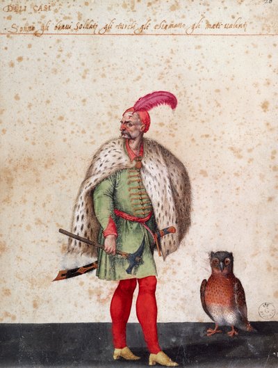 Turkkilainen sotilas pöllöllä, piirros Jacopo Ligozzi (1547-1627) tekijältä Jacopo Ligozzi