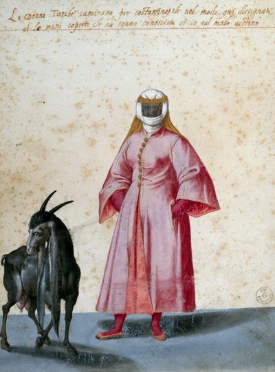 Turkkilainen nainen vuohen kanssa, piirustus Jacopo Ligozzi (1547-1627) tekijältä Jacopo Ligozzi