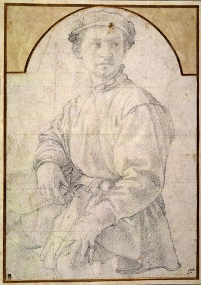 Istuva nuori lippalakki päällään (liitu paperille) tekijältä Jacopo Pontormo