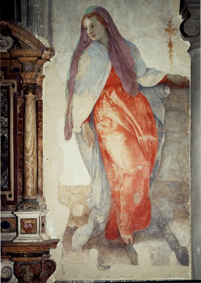 Ilmoitus. Yksityiskohta neitsyt - fresko tekijältä Jacopo Pontormo