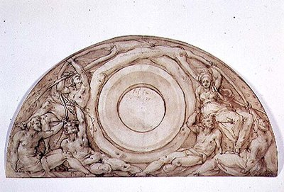 Opiskelu lunettea varten (kynä ja muste aluksella) tekijältä Jacopo Pontormo