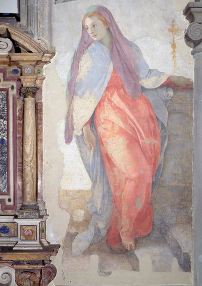 Vierailu, yksityiskohta Elizabethista alttarin oikealla puolella tekijältä Jacopo Pontormo