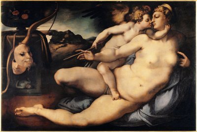 Venus ja Cupid (Venus ja Cupid) maalaus Jacopo Carrucci dit il Pontormo (Pontormo) (1494-1556) 1532-1534 Koko 128x197 cm Firenze, Accademia Gallery Italia tekijältä Jacopo Pontormo