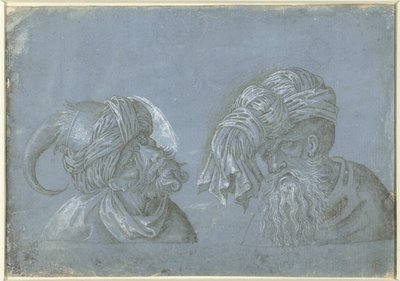 Kaksi miehen päätä päähineillä Miesten päät ulkomaalaisten päähineillä (sarjan nimi) tekijältä Jacopo Ripanda (attributed to)