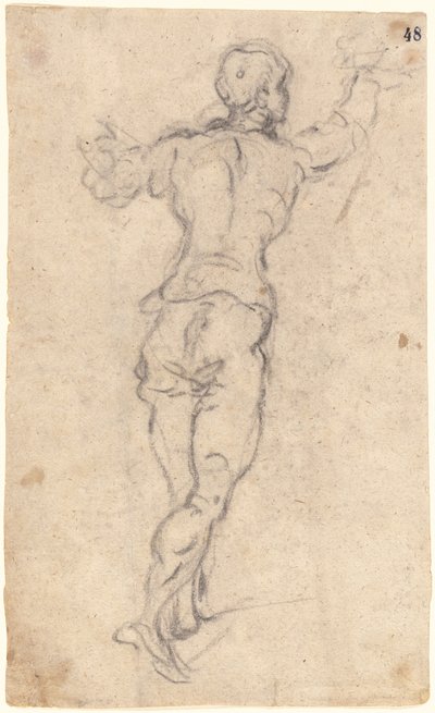 Nuorukainen kävelee kädet koholla takaapäin, noin 1579 (hiili kaurapaperille). tekijältä Jacopo Robusti Tintoretto