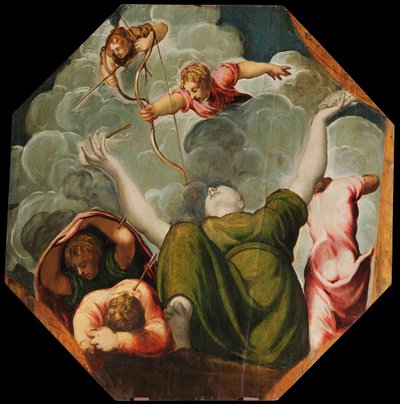 Apollo ja Diana rankaisevat Niobea tappamalla hänen lapsensa, noin 1541. tekijältä Jacopo Robusti Tintoretto