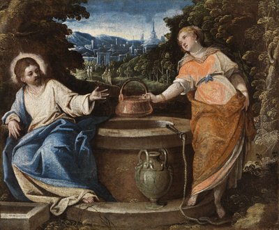 Kristus ja Samarialainen nainen, n. 1550-75 tekijältä Jacopo Robusti Tintoretto