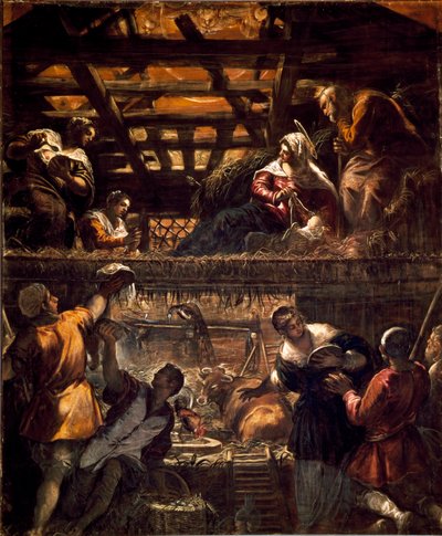 Maalauksia Scuola di San Roccon suureen saliin (seinät): Paimenten palvonta tekijältä Jacopo Robusti Tintoretto