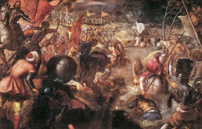 Francesco II Gonzaga Taistelee Taron taistelussa Ranskan Kaarle VIII:ta vastaan vuonna 1495 tekijältä Jacopo Robusti Tintoretto