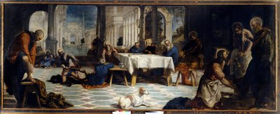 Jeesus Kristus pesi opetuslastensa jalat. Jacopo Robustin maalaus detto Il Tintoretto (The Tintoret tekijältä Jacopo Robusti Tintoretto