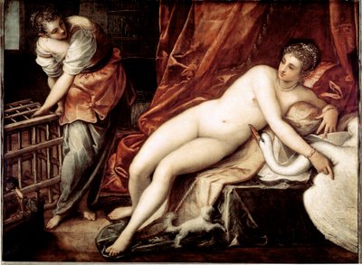 Leda ja joutsen, n. 1570 (öljy kankaalle) tekijältä Jacopo Robusti Tintoretto