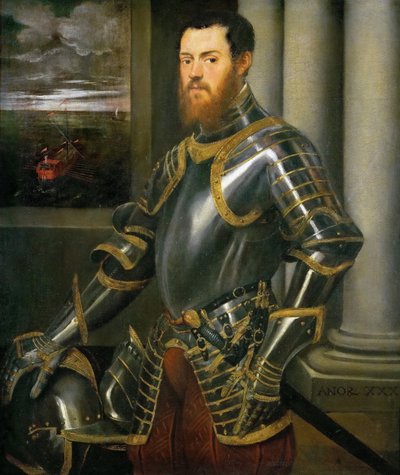 Muotokuva miehestä kullalla koristetussa panssaripuvussa, n. 1555. tekijältä Jacopo Robusti Tintoretto