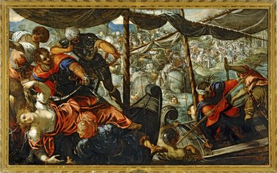 Kohtaus turkkilaisten ja kristittyjen välisestä taistelusta ... (maalaus kankaalle) tekijältä Jacopo Robusti Tintoretto