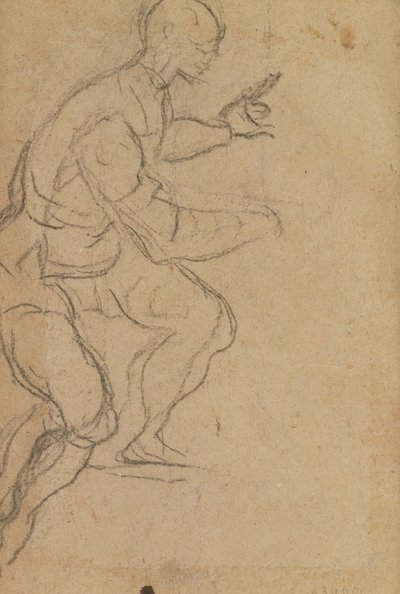 Istuva mies alhaalta katsottuna (musta liitu paperille) (käänteinen) (katso 160812 rekto) tekijältä Jacopo Robusti Tintoretto