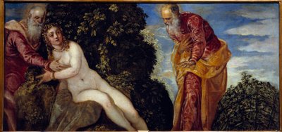 Jacopo Robustin Suzanne ja vanhimmat maalaus Tintoretissa tai Il Tintoretto (1518-1594) 1500-luvun aurinko. 0,58 x 1,16 m Madrid, Musee du Prado tekijältä Jacopo Robusti Tintoretto